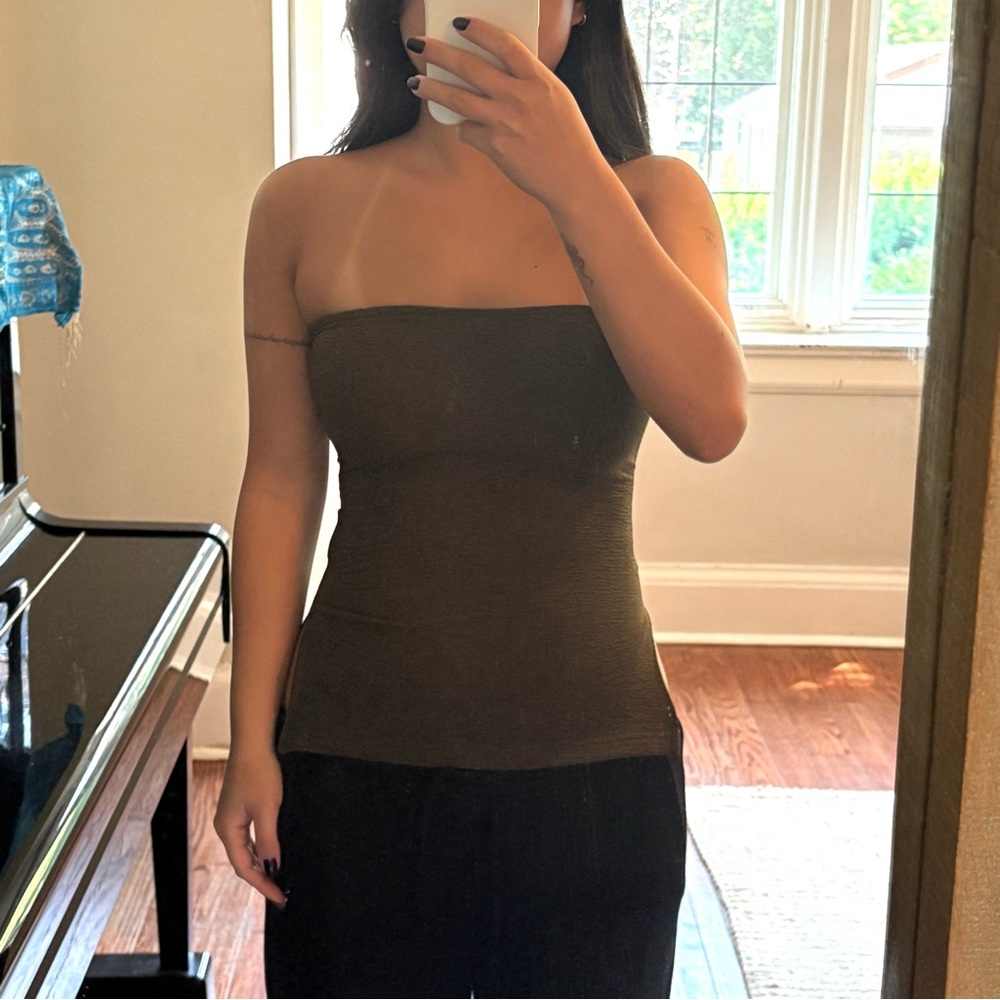 Motel Rocks Khaki Green Strapless Bandeau Top Textured Fabric